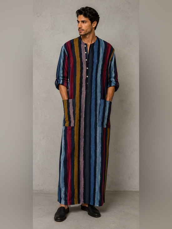 Other - Striped Long Button-Front Maxi Tunic in Multi Colors